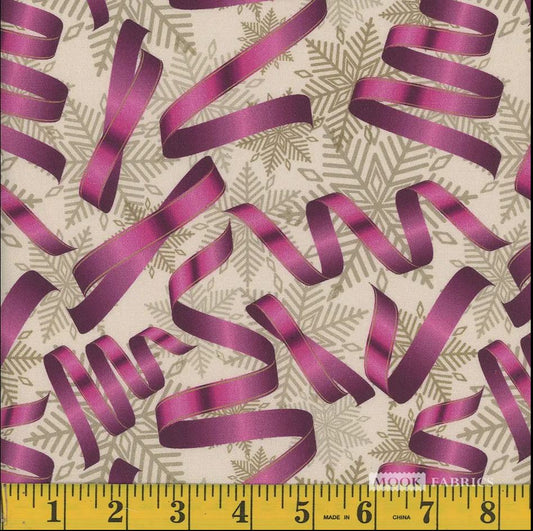 44 x 36 Pink Ribbons Silver Snowflakes Christmas 100% Cotton Fabric - Seasonal Fabrics - Little Red General Store