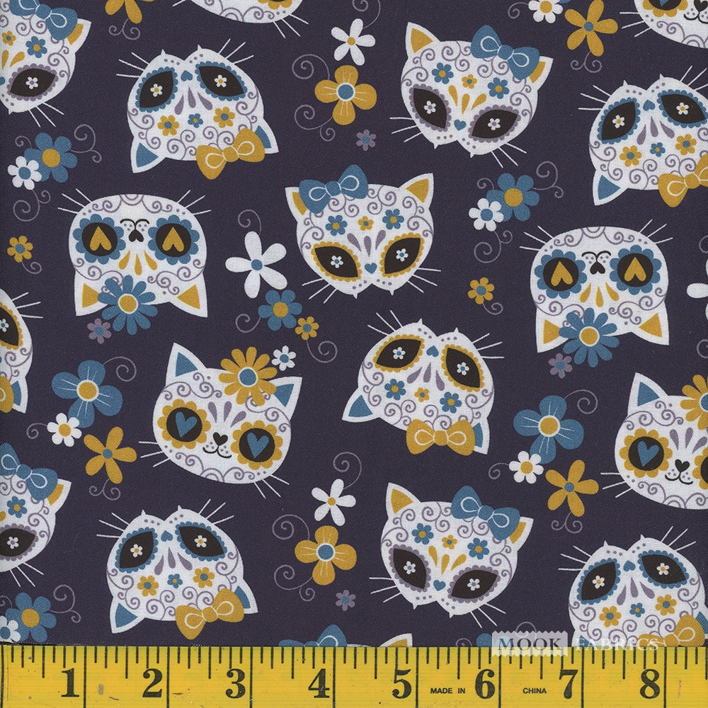 Price per Yard Sugar Skulls Cats on Black 100% Cotton Fabric Halloween - Seasonal Fabrics - Little Red General Store