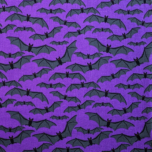 45 x 36 Halloween Flying Bats on Purple 100% Cotton Fabric - Seasonal Fabrics - Little Red General Store