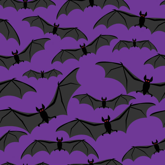 45 x 36 Halloween Flying Bats on Purple 100% Cotton Fabric - Seasonal Fabrics - Little Red General Store