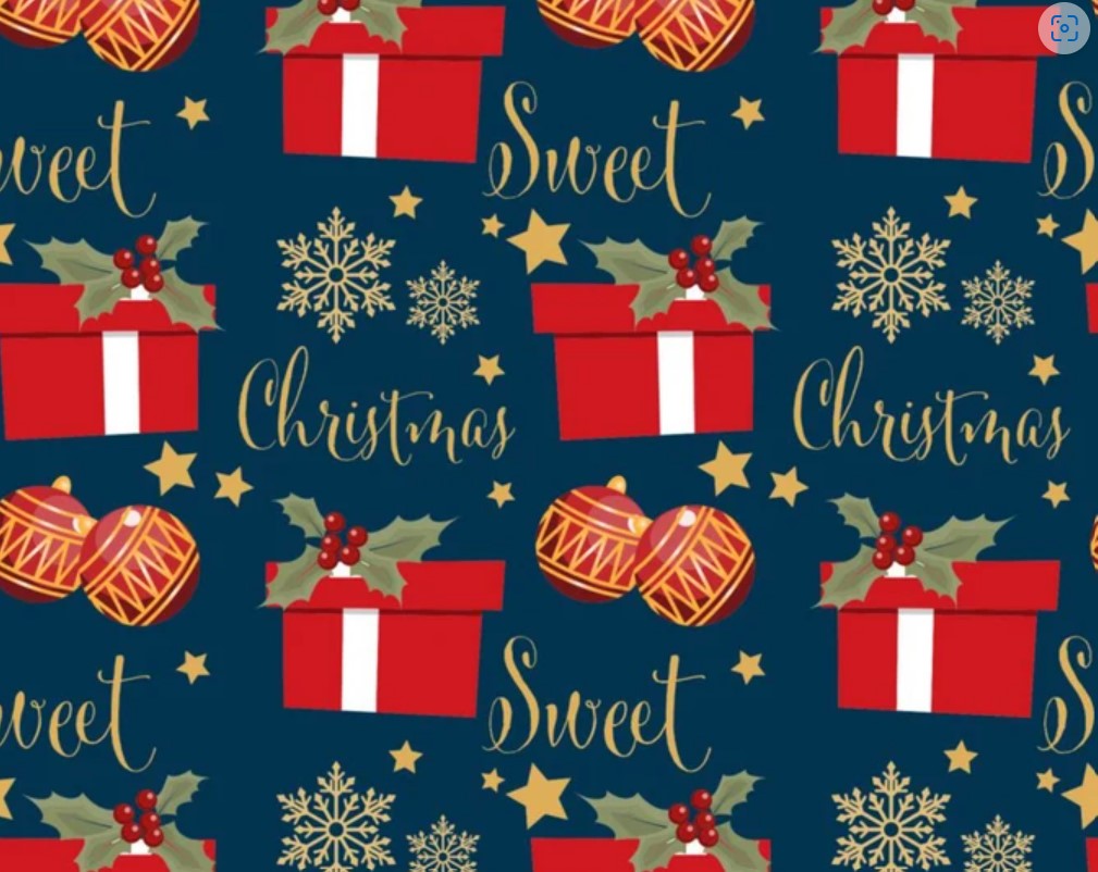 45 x 36 Christmas Gifts Ornaments Sweet Christmas on Blue 100% Cotton Fabric - Seasonal Fabrics - Little Red General Store