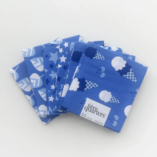 Paintbrush Studio 6 Fat Quarters - 3 Prints x 2 of Each Blue Ice Cream 100% Cotton Fabri - Quilt - Seasonal Fabrics - Little Red General Store