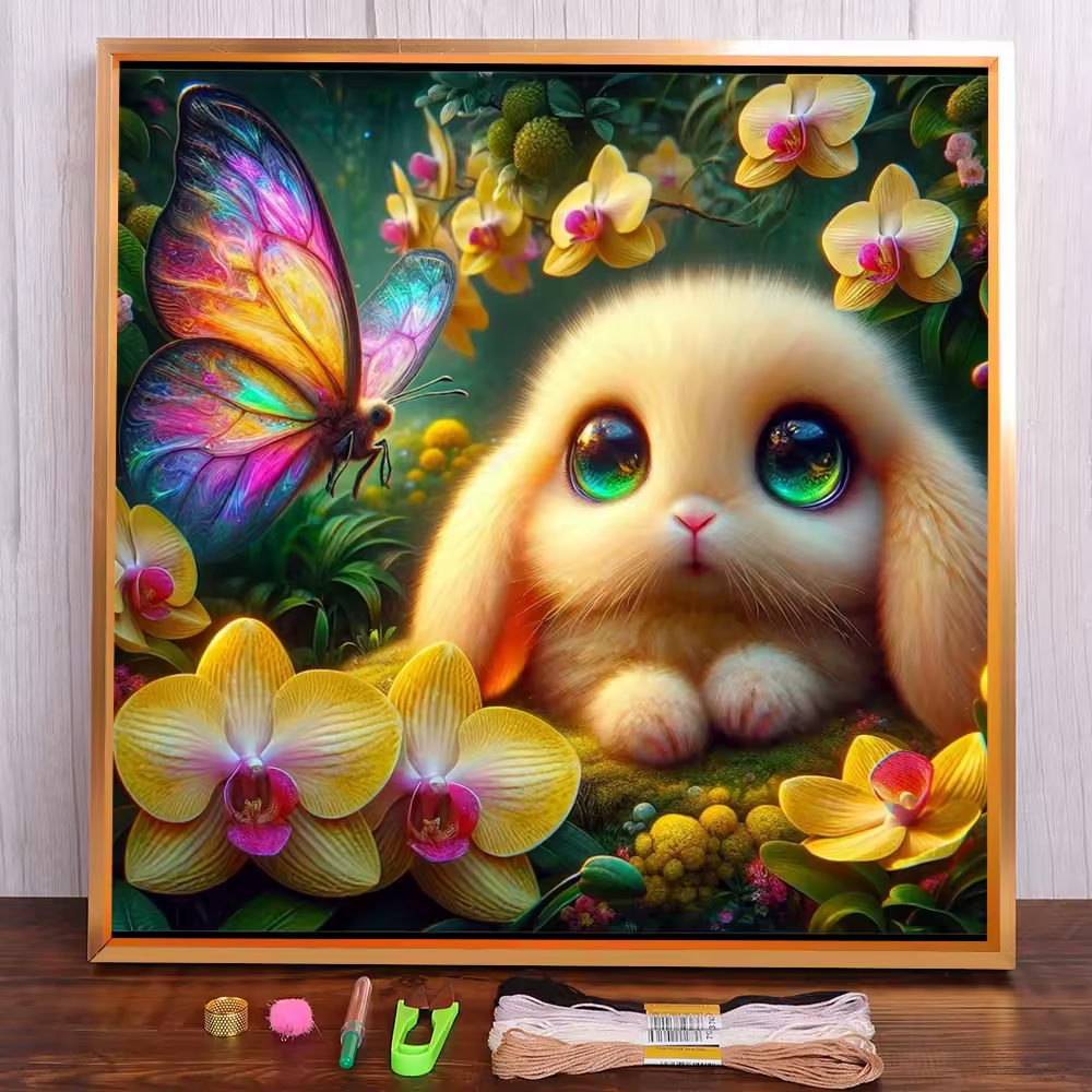 Embroidery Cross Stitch Kit Pre - printed Easter Bunny Rabbit 8 in x 8 in 14 CT - Seasonal Fabrics - Little Red General Store