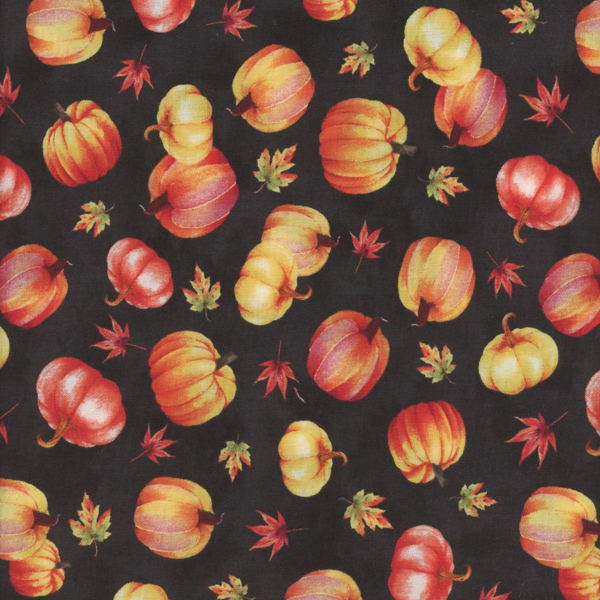 44 x 36 Wilmington Prints Tossed Pumpkins on Black Thanksgiving 100% Cotton Fabric - Seasonal Fabrics - Little Red General Store