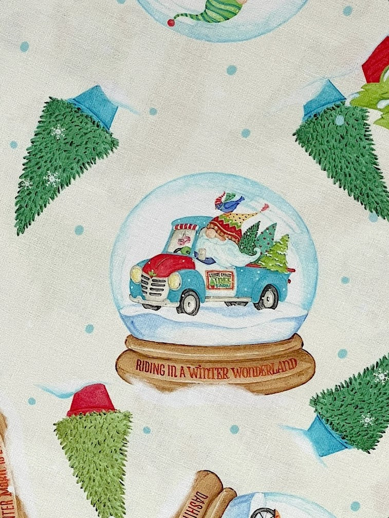 44 x 36 Christmas Gnomes Snow Globes Toss on Cream 100% Cotton Fabric - Seasonal Fabrics - Little Red General Store