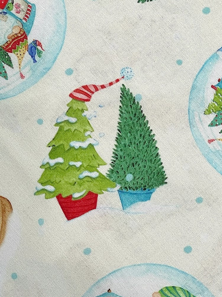 44 x 36 Christmas Gnomes Snow Globes Toss on Cream 100% Cotton Fabric - Seasonal Fabrics - Little Red General Store