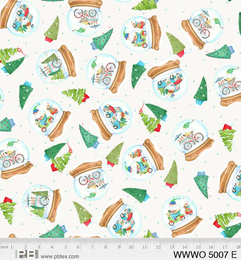 44 x 36 Christmas Gnomes Snow Globes Toss on Cream 100% Cotton Fabric - Seasonal Fabrics - Little Red General Store