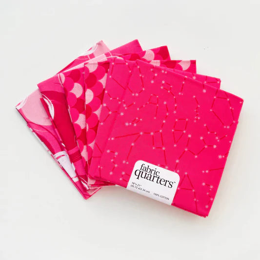 Paintbrush Studio 6 Fat Quarters - 3 Prints x 2 of Each Pink Scallop Constellation 100% Cotton Fabri - Quilt - Seasonal Fabrics - Little Red General Store