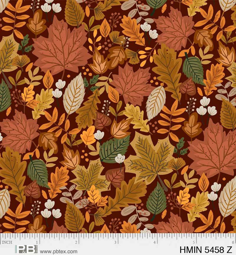 P&B Textiles Harvest Minis Packed Leaves Brown Thanksgiving - Seasonal Fabrics - Little Red General Store