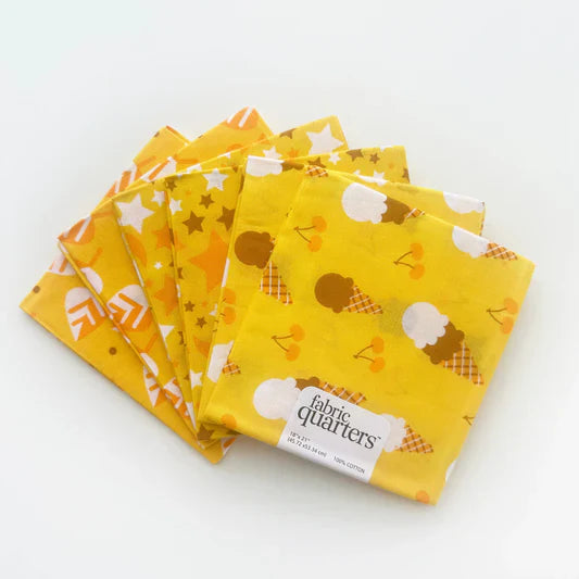 Paintbrush Studio 6 Fat Quarters - 3 Prints x 2 of Each Yellow Ice Cream 100% Cotton Fabri - Quilt - Seasonal Fabrics - Little Red General Store