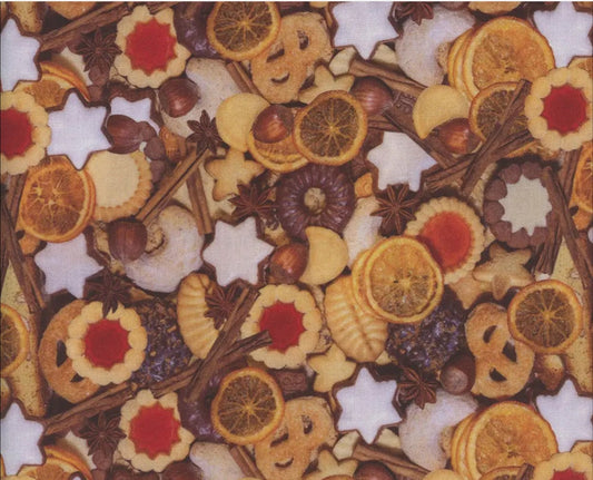 44 x 36 Christmas Cookies Nuts and Fruits 100% Cotton Fabric - Seasonal Fabrics - Little Red General Store