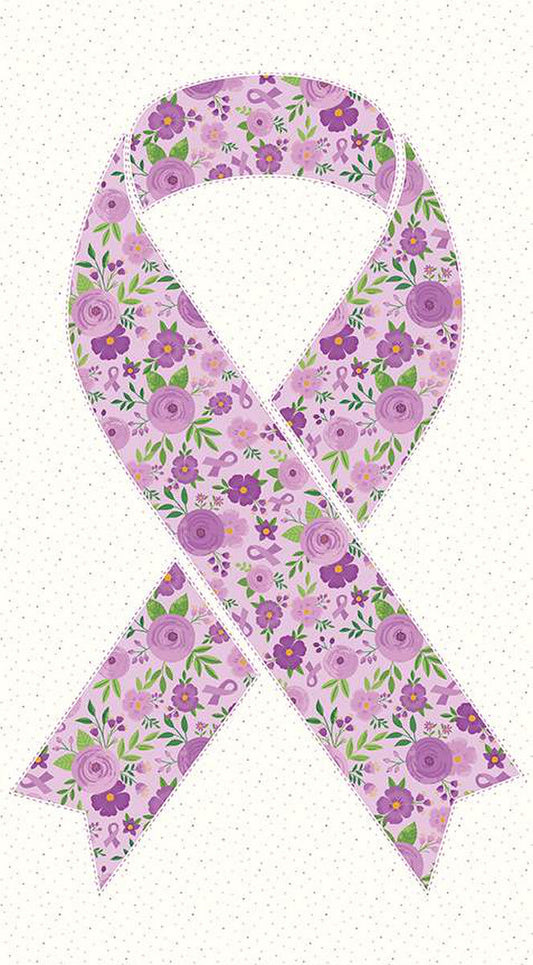 24 Inch Strength In Lavender Ribbon Panel Breast Cancer Awareness Riley Blake 100% Cotton - Seasonal Fabrics - Little Red General Store