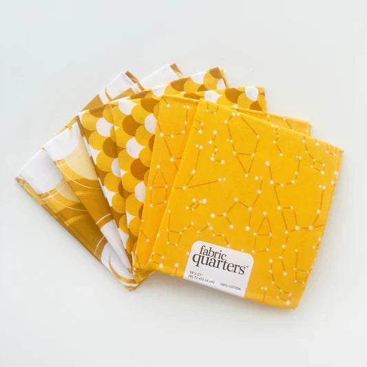 Paintbrush Studio 6 Fat Quarters - 3 Prints x 2 of Each Yellow Scallop Constellation 100% Cotton Fabri - Quilt - Seasonal Fabrics - Little Red General Store