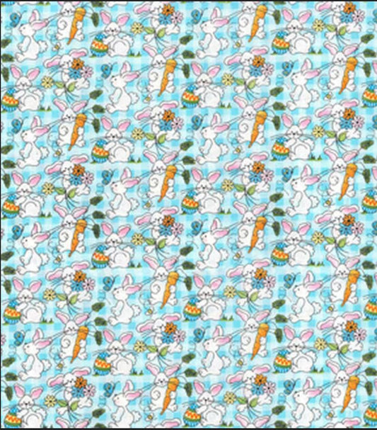 44 x 36 Easter Bunnies on Light Blue Plaid Fabric Traditions 100% Cotton - Seasonal Fabrics - Little Red General Store