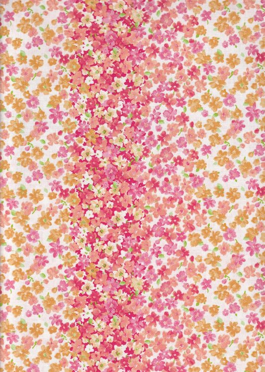 Fabric Traditions Easter Floral Stripes Coral Orange Spring 100% Cotton By the yard - Seasonal Fabrics - Little Red General Store