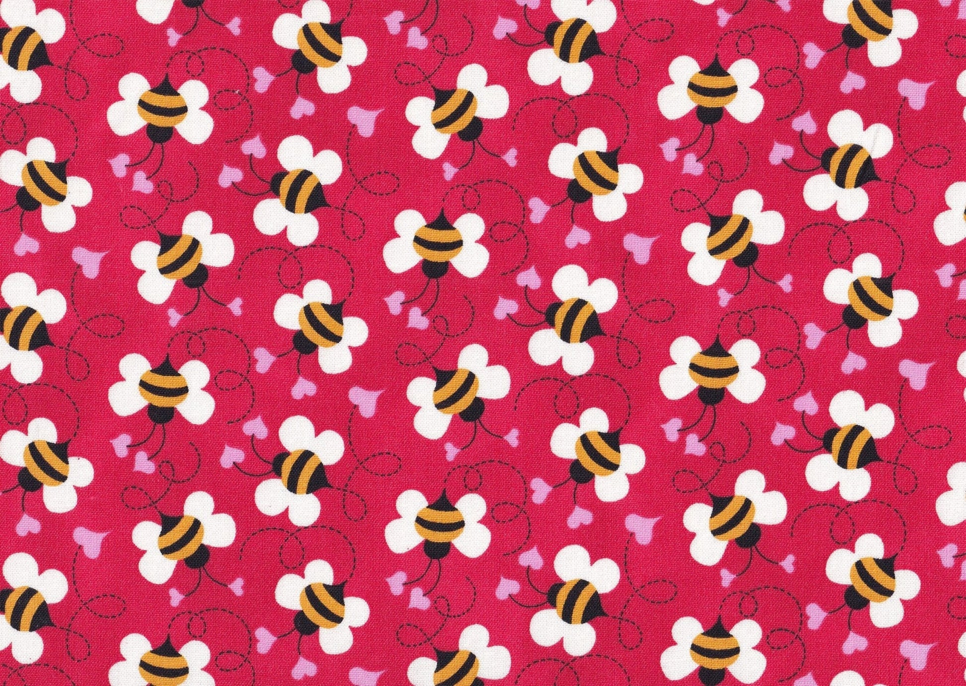 44 x 36 Valentine Bees Buzzing in Love Red Fabric Traditions 100% Cotton - Seasonal Fabrics - Little Red General Store