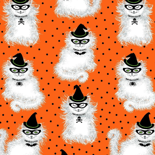 44 x 36 Halloween Spell on You Cats on Orange Fabric Traditions 100% Cotton - Seasonal Fabrics - Little Red General Store