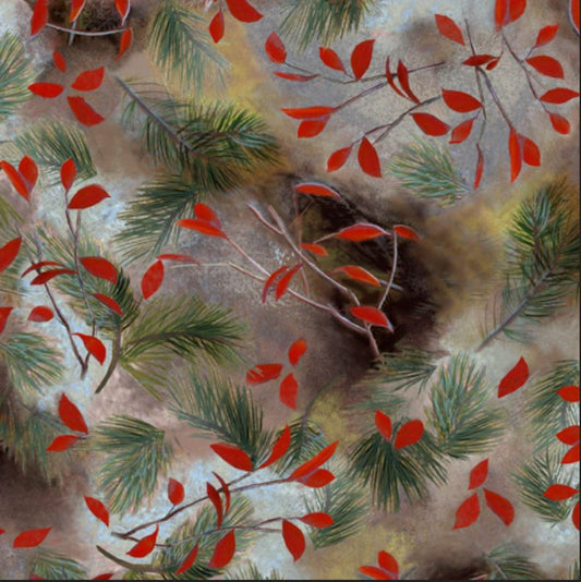 44 x 36 Leaf Vine on Grey Timberland Bears Quilting Treasures 100% Cotton Christmas - Seasonal Fabrics - Little Red General Store