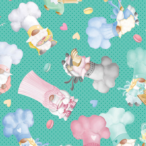 44 x 36 Sweet Gnomes Jade Green Benartex 100% Cotton All over print Easter - Seasonal Fabrics - Little Red General Store