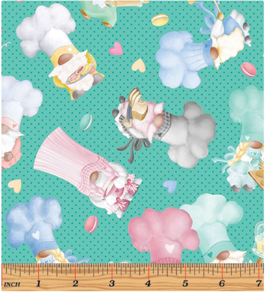 44 x 36 Sweet Gnomes Jade Green Benartex 100% Cotton All over print Easter - Seasonal Fabrics - Little Red General Store