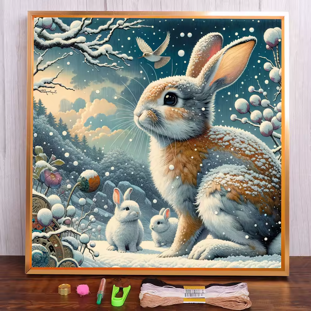 Embroidery Cross Stitch Kit Pre - printed Easter Bunny Rabbit 8 in x 8 in 14 CT - Seasonal Fabrics - Little Red General Store