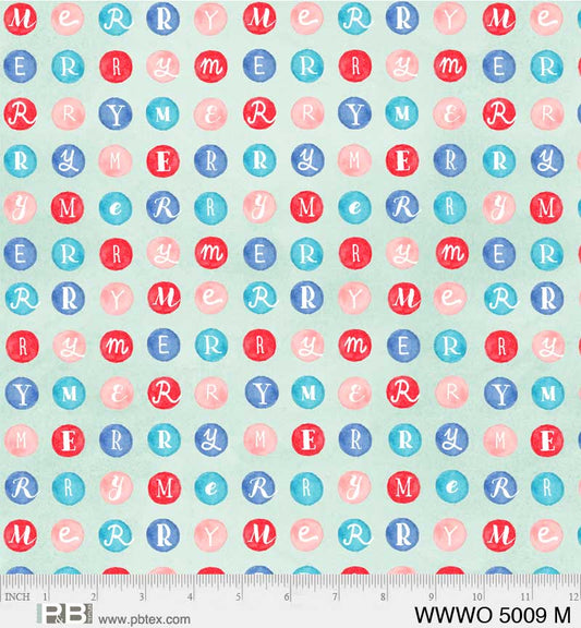44 x 36 Christmas Merry Letters on Mint 100% Cotton Fabric - Seasonal Fabrics - Little Red General Store