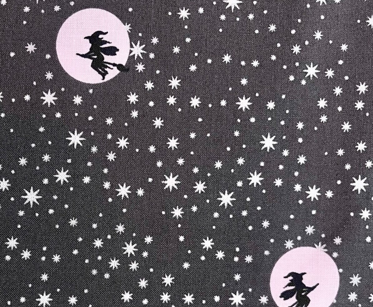 Halloween Starry Night Witch Moon Gray Sparkle Riley Blake 100% Cotton Price Per Yard - Seasonal Fabrics - Little Red General Store
