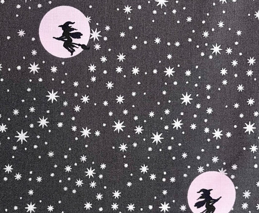 Halloween Starry Night Witch Moon Gray Sparkle Riley Blake 100% Cotton Price Per Yard - Seasonal Fabrics - Little Red General Store