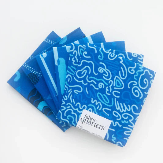 Paintbrush Studio 6 Fat Quarters - 3 Prints x 2 of Each Aqua Squiggles 100% Cotton Fabri - Quilt - Seasonal Fabrics - Little Red General Store