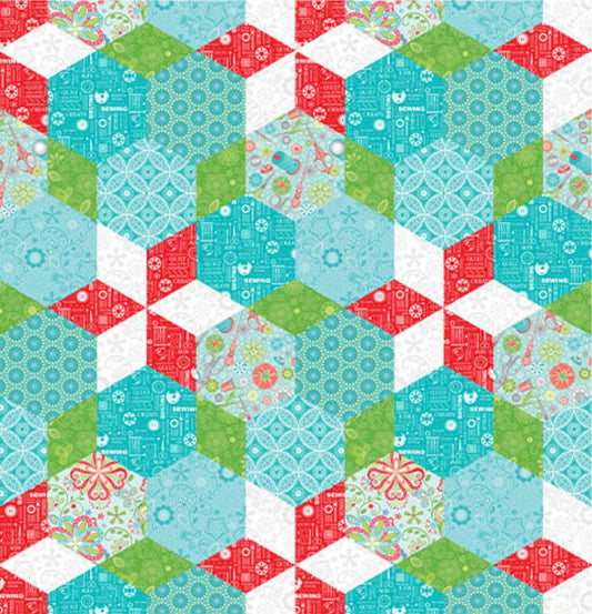 Benartex Sewing Room 2 Hexagons Multicolor Novelty 100% Cotton Fabric - Seasonal Fabrics - Little Red General Store