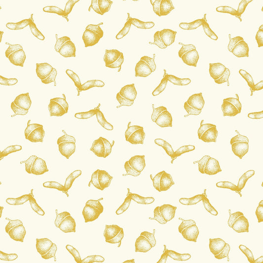 44 x 36 Simply Gold Metallic Acorns Studio E 100% Cotton Fabric Thanksgiving - Seasonal Fabrics - Little Red General Store