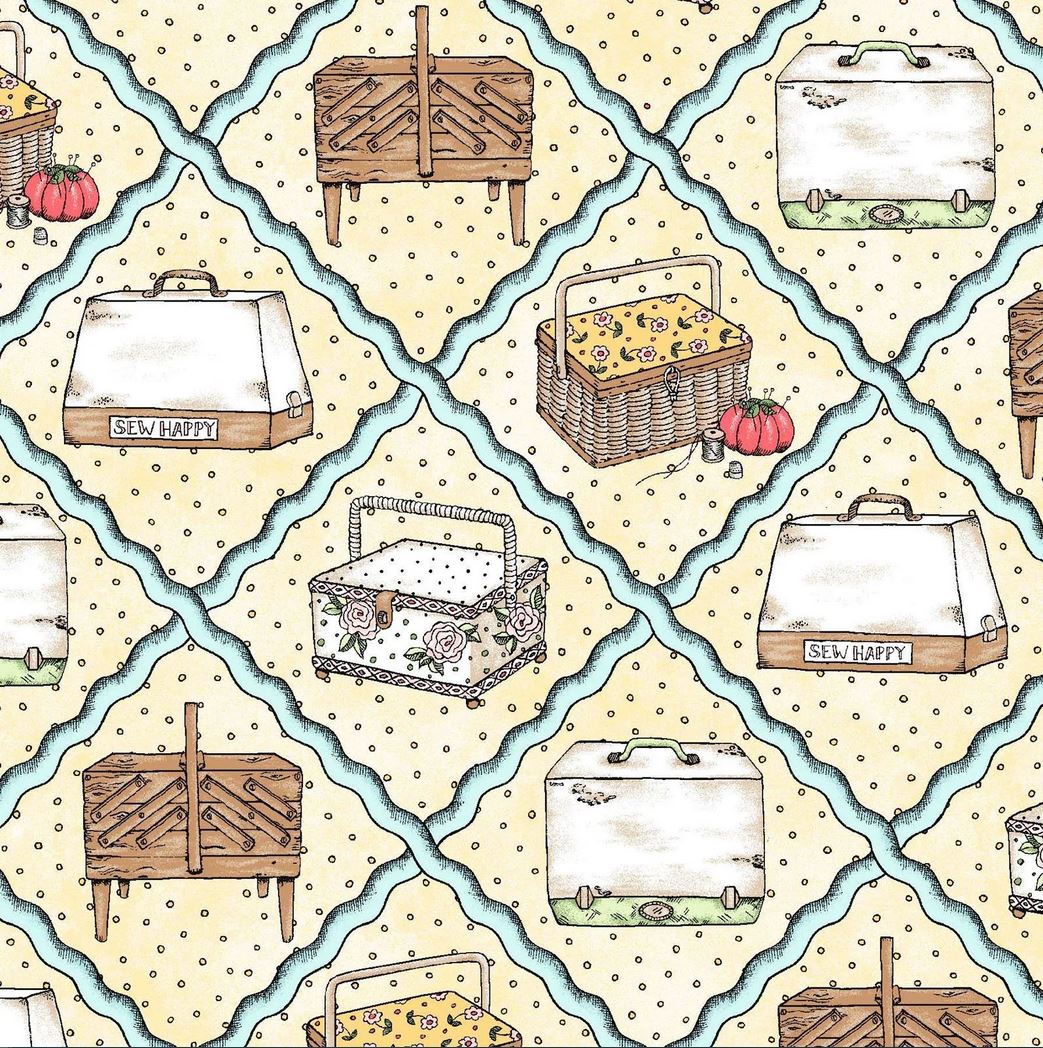 44 x 36 Sewing Diamond Ric Rac on Light Yellow Maywood Studio 100% Cotton Novelty - Seasonal Fabrics - Little Red General Store