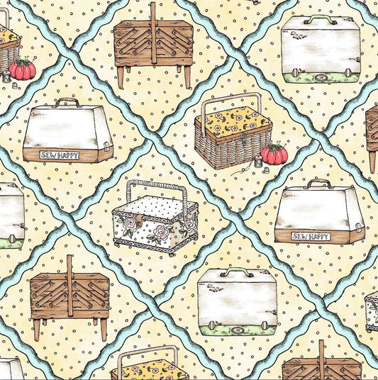 44 x 36 Sewing Diamond Ric Rac on Light Yellow Maywood Studio 100% Cotton Novelty - Seasonal Fabrics - Little Red General Store