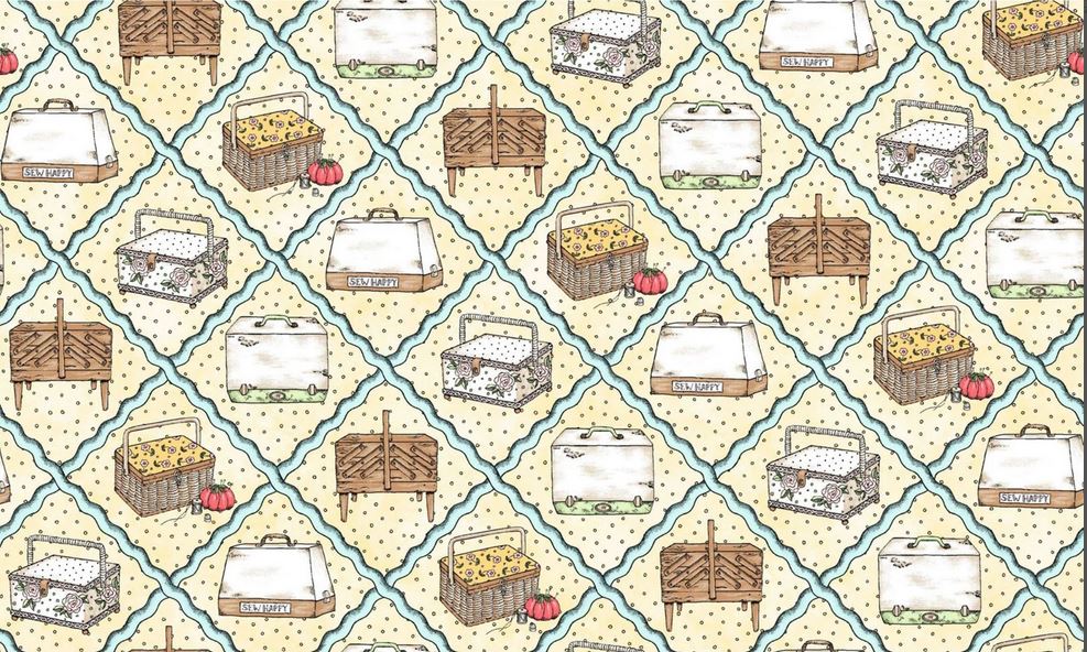 44 x 36 Sewing Diamond Ric Rac on Light Yellow Maywood Studio 100% Cotton Novelty - Seasonal Fabrics - Little Red General Store