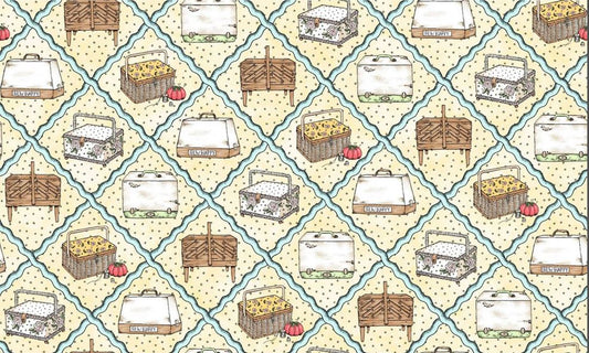 44 x 36 Sewing Diamond Ric Rac on Light Yellow Maywood Studio 100% Cotton Novelty - Seasonal Fabrics - Little Red General Store