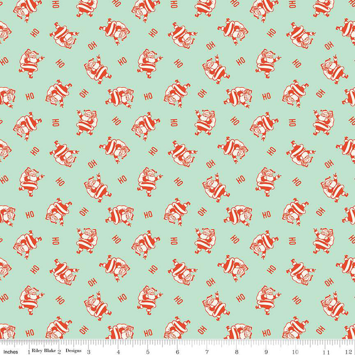 Christmas Santa HO HO HO Mint Green Riley Blake 100% Cotton Price Per Yard - Seasonal Fabrics - Little Red General Store
