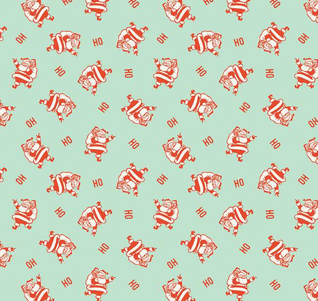 Christmas Santa HO HO HO Mint Green Riley Blake 100% Cotton Price Per Yard - Seasonal Fabrics - Little Red General Store