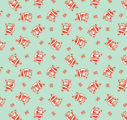 Christmas Santa HO HO HO Mint Green Riley Blake 100% Cotton Price Per Yard - Seasonal Fabrics - Little Red General Store