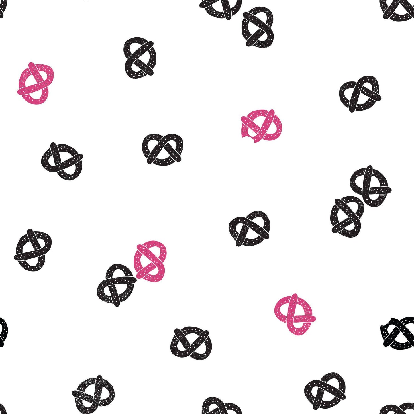 45 x 36 Falling Pretzels on White 100% Cotton Fabric All Over Print - Seasonal Fabrics - Little Red General Store
