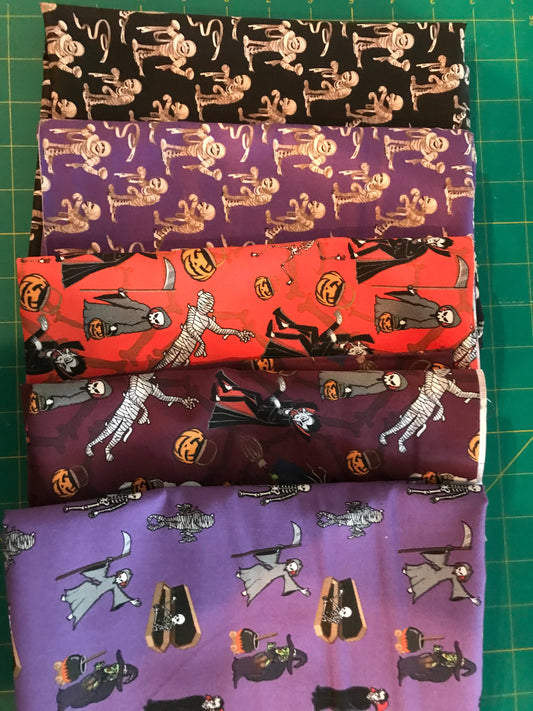 Halloween Monsters 100% Cotton 1 yard Precut Fabric Bundles, 5 pieces - Seasonal Fabrics - Little Red General Store