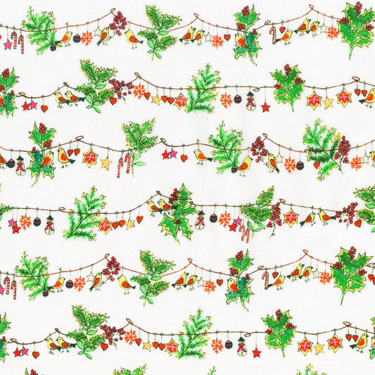 44 x 36 Yuletide Bouquet Strings of Birds on White Robert Kaufman 100% Cotton Christmas - Seasonal Fabrics - Little Red General Store