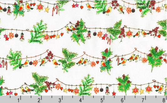 44 x 36 Yuletide Bouquet Strings of Birds on White Robert Kaufman 100% Cotton Christmas - Seasonal Fabrics - Little Red General Store