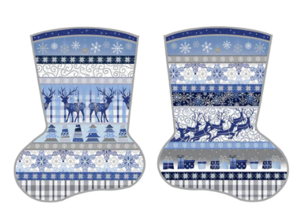 Christmas Stocking Panel Blue Holiday Fabric Paintbrush Studio - Seasonal Fabrics - Little Red General Store