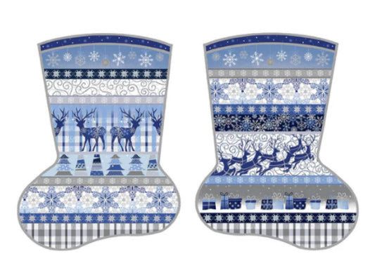 Christmas Stocking Panel Blue Holiday Fabric Paintbrush Studio - Seasonal Fabrics - Little Red General Store