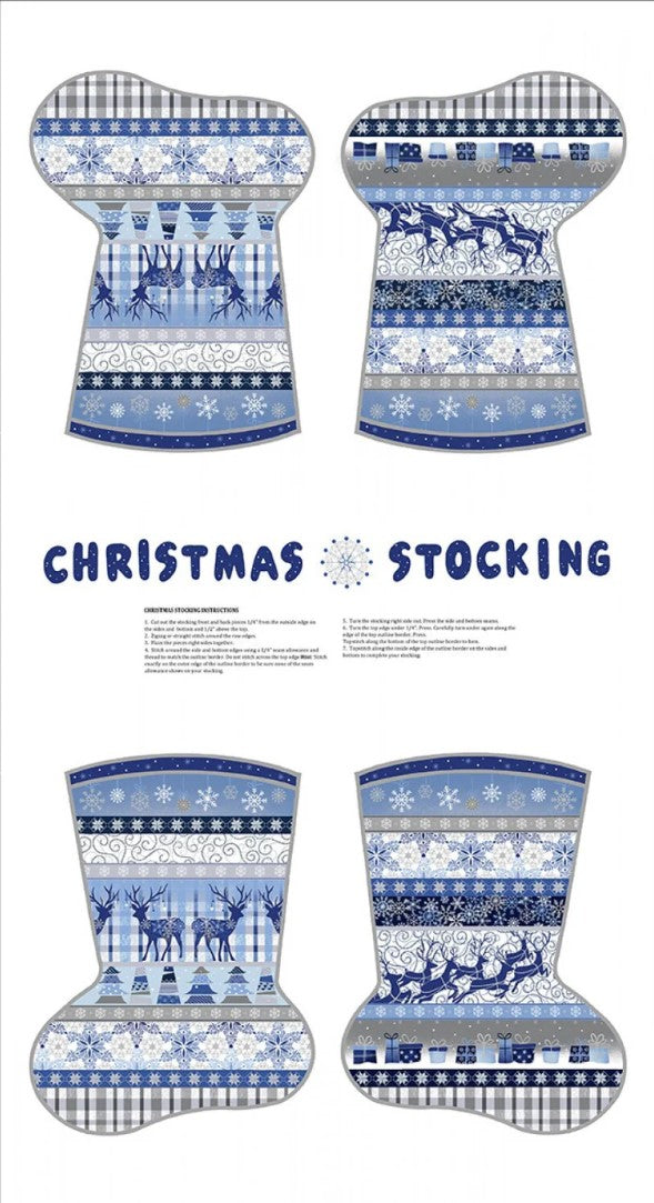 Christmas Stocking Panel Blue Holiday Fabric Paintbrush Studio - Seasonal Fabrics - Little Red General Store