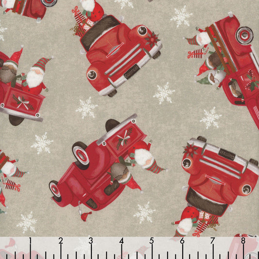 44 x 36 Timeless Treasures Christmas Truck And Gnome Beige Let It Snow 100% Cotton Fabric - Seasonal Fabrics - Little Red General Store