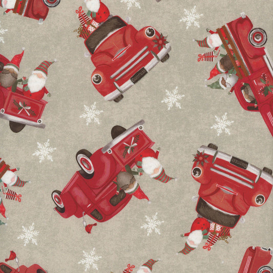 44 x 36 Timeless Treasures Christmas Truck And Gnome Beige Let It Snow 100% Cotton Fabric - Seasonal Fabrics - Little Red General Store