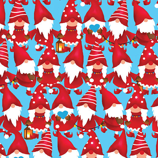 44 x 36 Chillin with my Gnomies on Sky Blue Benartex 100% Cotton Christmas - Seasonal Fabrics - Little Red General Store