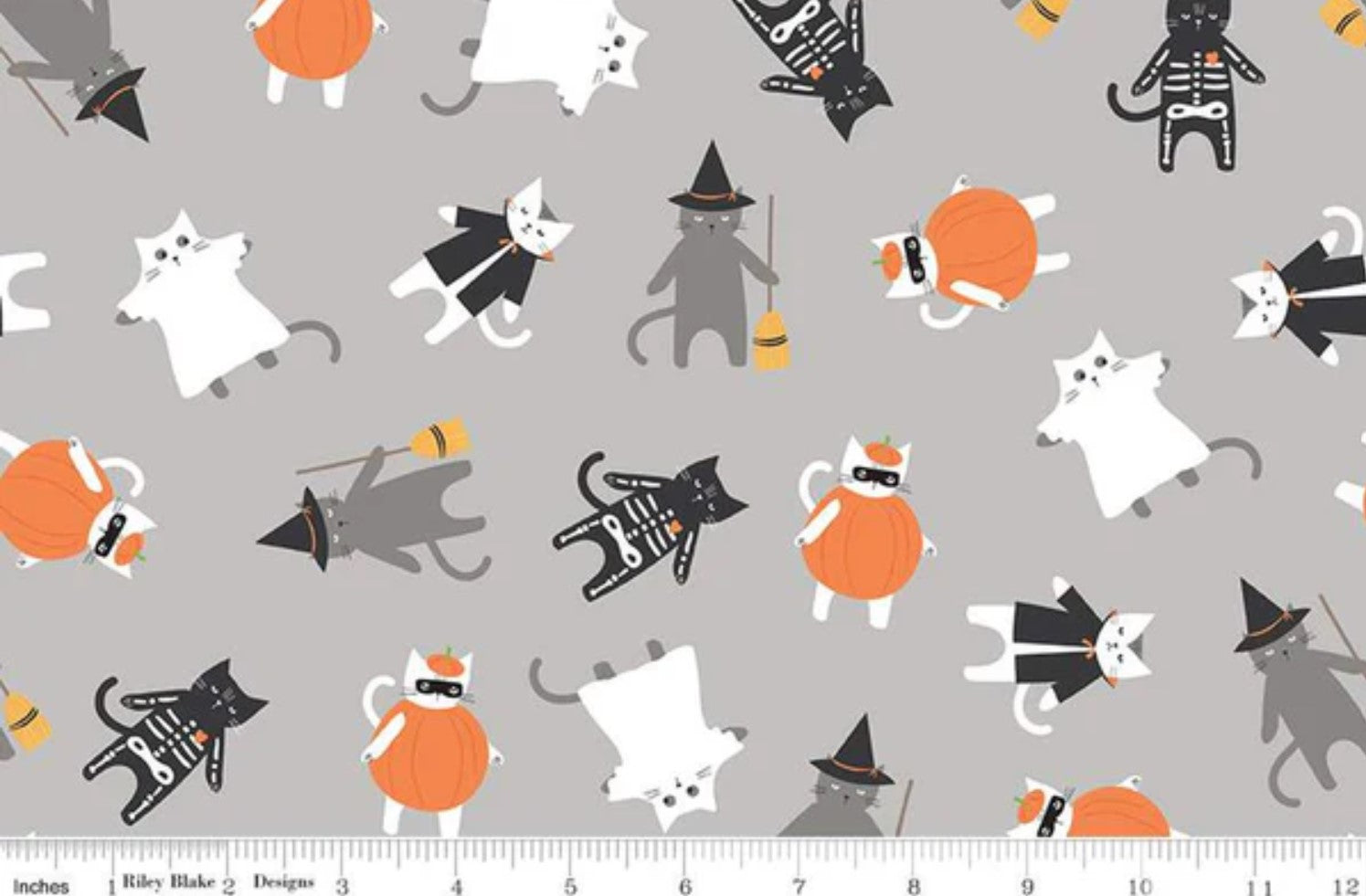 Halloween Cats in Costumes Gray Riley Blake 100% Cotton Price Per Yard - Seasonal Fabrics - Little Red General Store