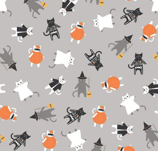 Halloween Cats in Costumes Gray Riley Blake 100% Cotton Price Per Yard - Seasonal Fabrics - Little Red General Store